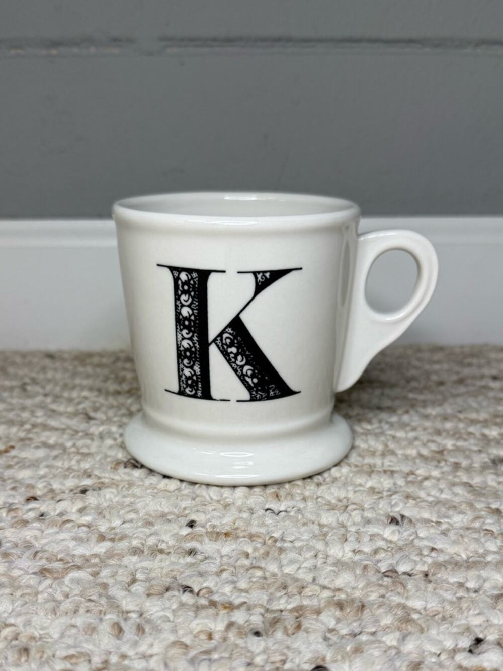 Anthropologie Monogram Letter “K” White & Black Shaving Style Coffee Mug Cup